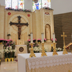 the altar decorated for easter