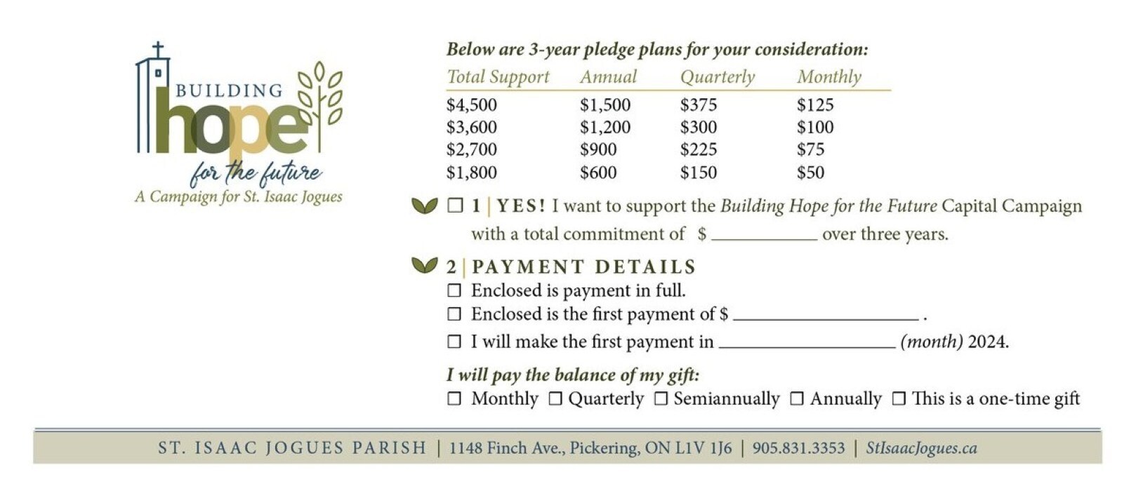 Capital Campaign Pledge Card