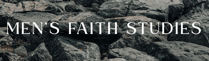 Men's Faith Studies text overlay with rocks in background